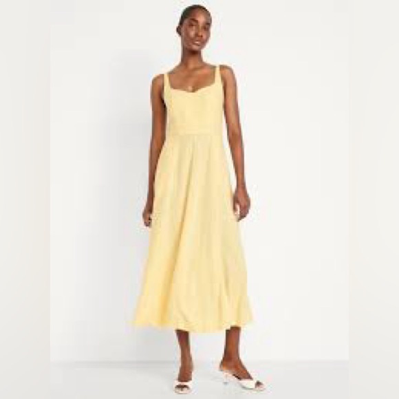 Old navy sunny fit and flare linen blend midi dress - Picture 2 of 10